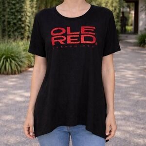 Ole Red Tishomingo Glitter Graphic Black Tunic Tee Shirt Womens XL
